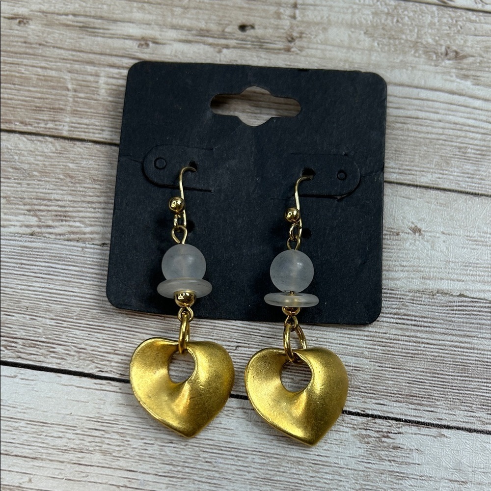 Matte Gold Heart Drop Earrings